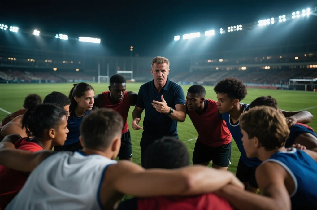 体育团队在教练指导下集结